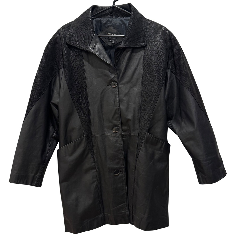 Vintage PELLE New York Milano Womens Black Leather Snake Blazer‎ Jacket Size M
